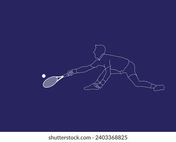 A Tennis player simple vector background, banner, poster with man, racket and ball. Line drawing art illustration of male tennis player. Tenis player vector.