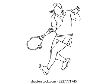Tennis Player Single line art drawing, black and white minimal Vector illustration. for Logo, Wall décor