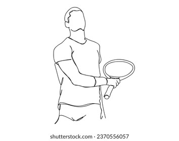 Tennis Player Single line art drawing, isolated background, clean illustration.