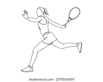Tennis Player Single line art drawing, isolated background, clean illustration.