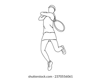Tennis Player Single line art drawing, isolated background, clean illustration.