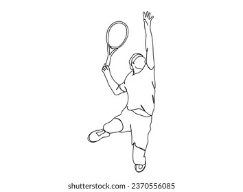 Tennis Player Single line art drawing, isolated background, clean illustration.