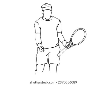 Tennis Player Single line art drawing, isolated background, clean illustration.