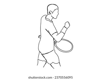 Tennis Player Single line art drawing, isolated background, clean illustration.