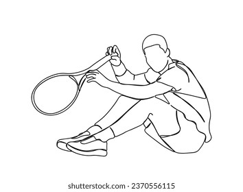 Tennis Player Single line art drawing, isolated background, clean illustration.