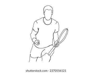 Tennis Player Single line art drawing, isolated background, clean illustration.