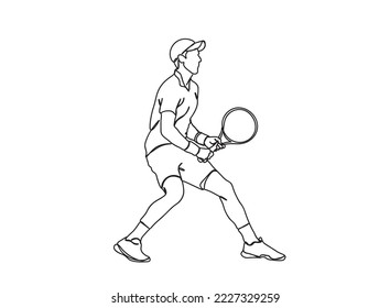 Tennis player single-line art drawing continues line vector illustration