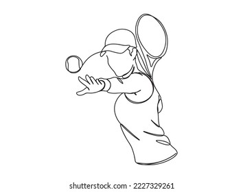 Dibujo de arte de una sola línea del jugador de tenis continúa ilustración de vector de línea