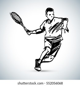 Tennis Player Sketch Freehand Drawing Vector Illustration