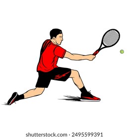 jugador de tenis abofeteando una bola de tenis vista lateral Ilustración vectorial de dibujos animados