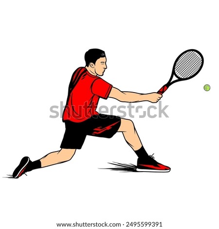 tennis player slapping a tennis ball side view cartoon vector illustration