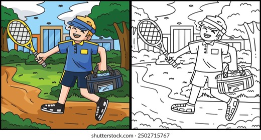 Tennis Player with Sport Bag Racket Illustration