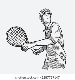 tennis player sport of ink drawing sketch for poster, book, postcard, name card, banner sport.