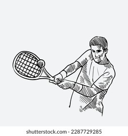 tennis player sport of ink drawing sketch for poster, book, postcard, name card, banner sport.