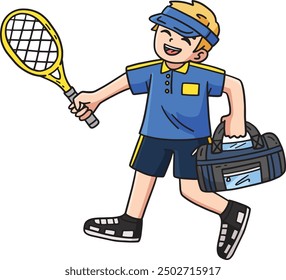 Tennis Player with Sports Bag and Racket Clipart