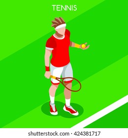 Tennis Player Sportsman Games Icon Set. 3D Isometric Sporting Championship People Match Competition. Sport Infographic events Tennis Player Vector Illustration.