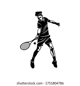 Tennis player stylized logo vector template, Illustration symbol, Silhouette design