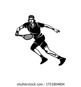 Plantilla vectorial de logotipo estilizado del jugador de tenis, símbolo de ilustración, diseño de silueta