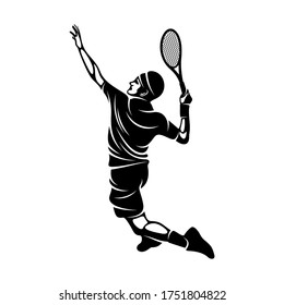 Plantilla vectorial de logotipo estilizado del jugador de tenis, símbolo de ilustración, diseño de silueta