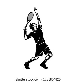 Plantilla vectorial de logotipo estilizado del jugador de tenis, símbolo de ilustración, diseño de silueta