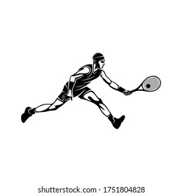 Tennis player stylized logo vector template, Illustration symbol, Silhouette design