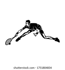 Plantilla vectorial de logotipo estilizado del jugador de tenis, símbolo de ilustración, diseño de silueta