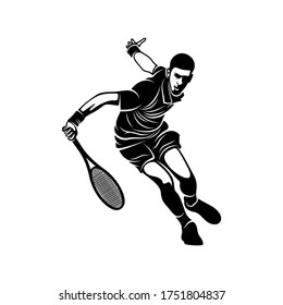 Tennis player stylized logo vector template, Illustration symbol, Silhouette design