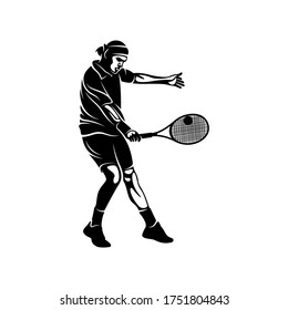 Tennis player stylized logo vector template, Illustration symbol, Silhouette design