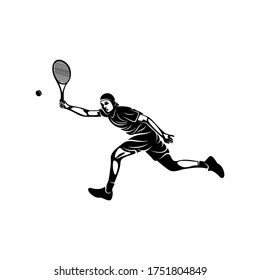Tennis player stylized logo vector template, Illustration symbol, Silhouette design