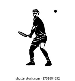Stylierter Tennisspieler-Logo, Vektorvorlage, Illustrationssymbol, Silhouettendesign