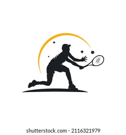 Tennis player stylized vector silhouette logo