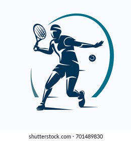 silueta vectorial estilizada, emblema o logotipo del jugador de tenis