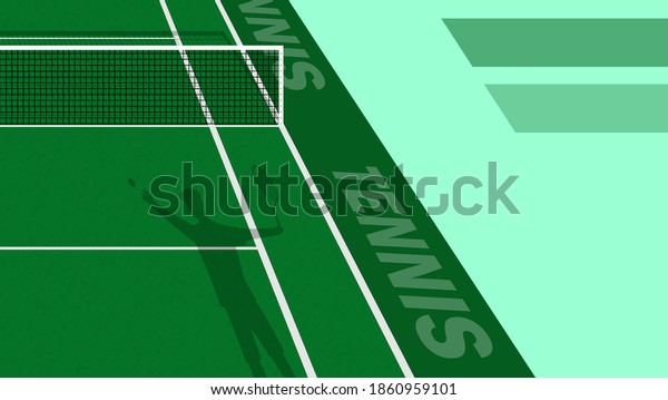 tennis player\
threw ball to serve on green court. Outdoor tennis court. Sports\
ground for active recreation.\
Vector