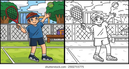 Tennis Player Tossing a Ball Coloring Illustration