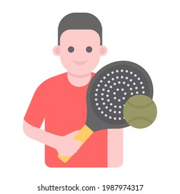Tennis player trendy flat vector, sports man holding racket and ball 