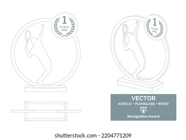 Tennis player trophy vector template, Tennis trophy template, Tennis championship recognition award.