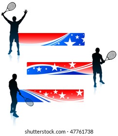 Tennis Player and United States Banner Set Original Vector Illustration
