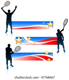 Tennis Player and United States Banner Set Original Vector Illustration