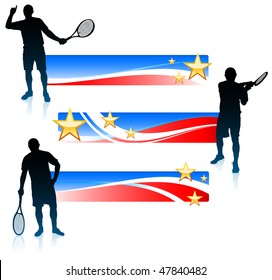 Tennis Player and United States Banner Set Original Vector Illustration