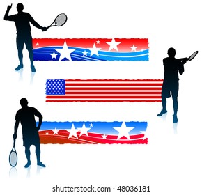 Tennis Player and United States Banner Set Original Vector Illustration