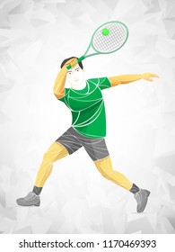 tennis player vector, Abstract tennis player with a racket from splash of green, gray color.