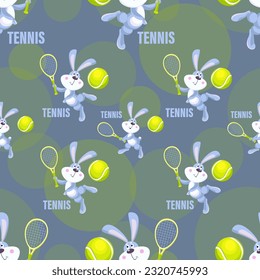 Tennisspieler. Vektorhintergrund. Hase, Hase. Fun Kaninchen mit Schläger, Tennisball spielen Tennis