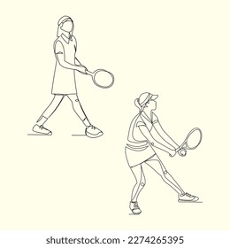 Tennis player vector illustration drawn in line art style