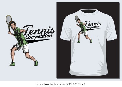 tennis player vector illustration on white t shirt