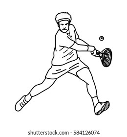 tennis player - vector illustration sketch hand drawn with black lines, isolated on white background