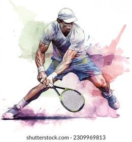 Tennis player vector watercolor paint ilustration