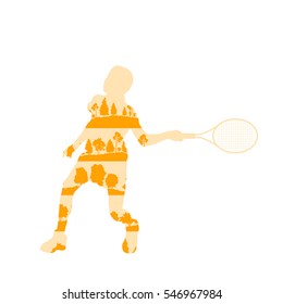 Tennis player woman abstract concept illustration made of tree fragments isolated on white