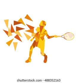 Tennis player woman abstract illustration made of polygon fragments isolated on white
