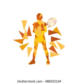 Tennis player woman abstract illustration made of polygon fragments isolated on white