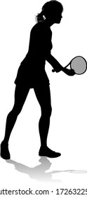 A tennis player woman female sports person in silhouette 